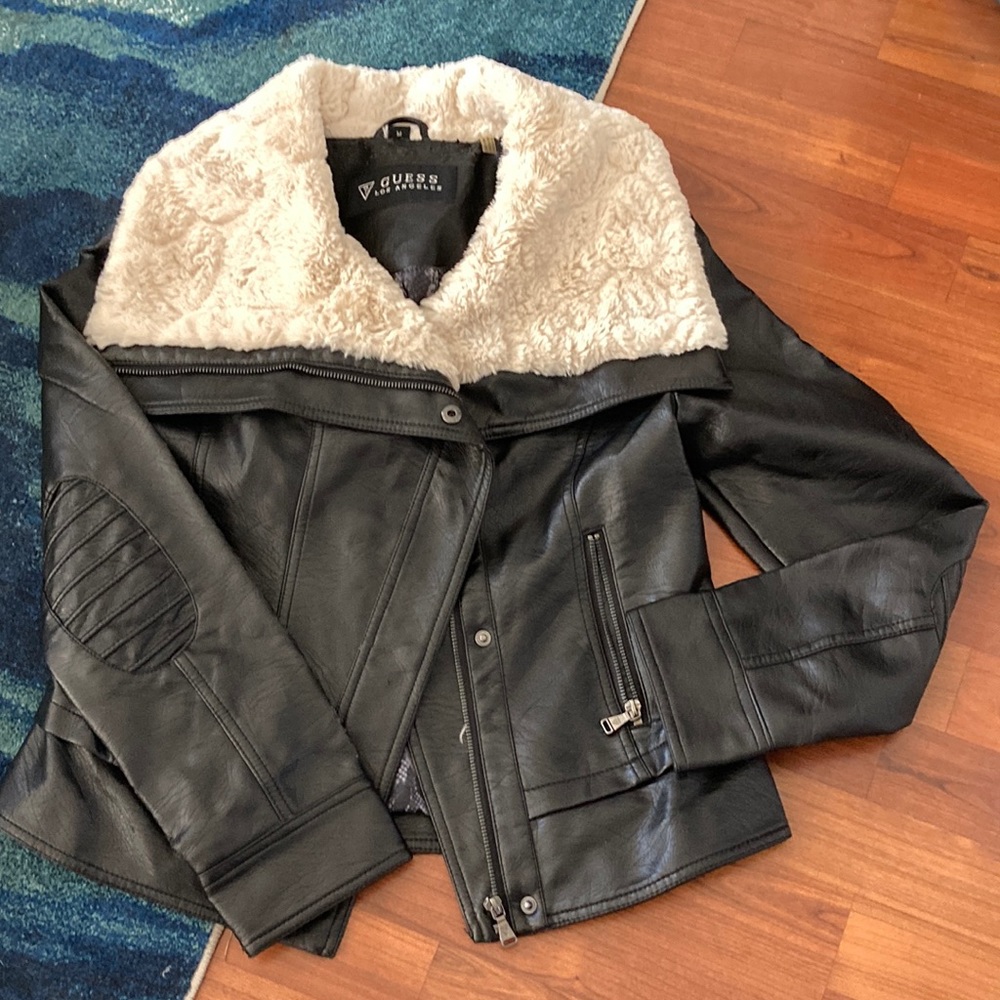 Guess Moto faux leather jacket with shearling collar